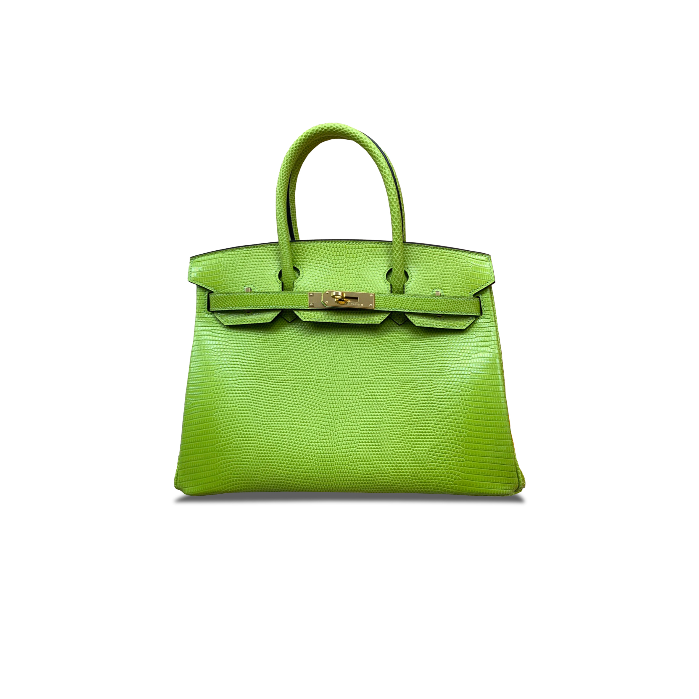 HERMÈS MASTER BIRKIN 30 LIZARD KIWI GREEN GOLD BUCKLE H028352CA08 (30*22*16cm)